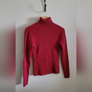 Vtg Pendleton Ribbed Fitted Cotton Turtleneck Sweater, Women's XL, Cherry Red